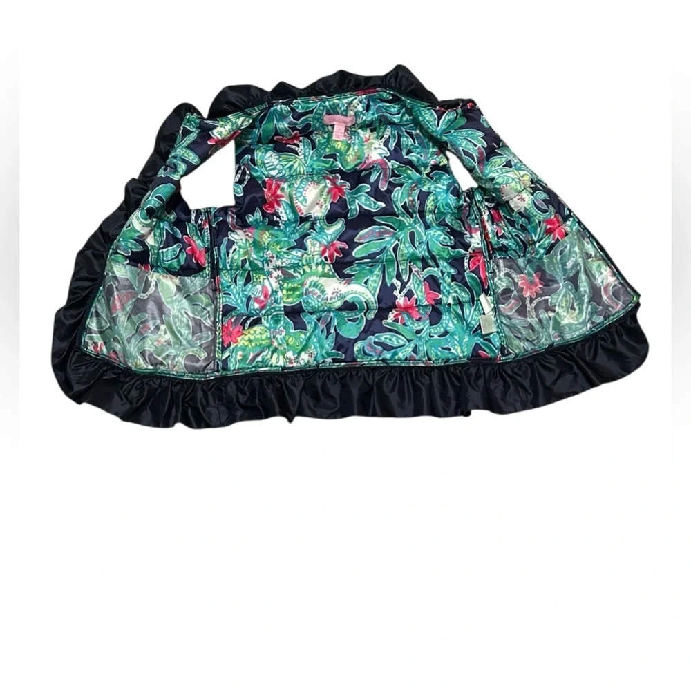 Lilly Pulitzer Girls Melanie Ruffle Floral Zip Up Puffer Vest